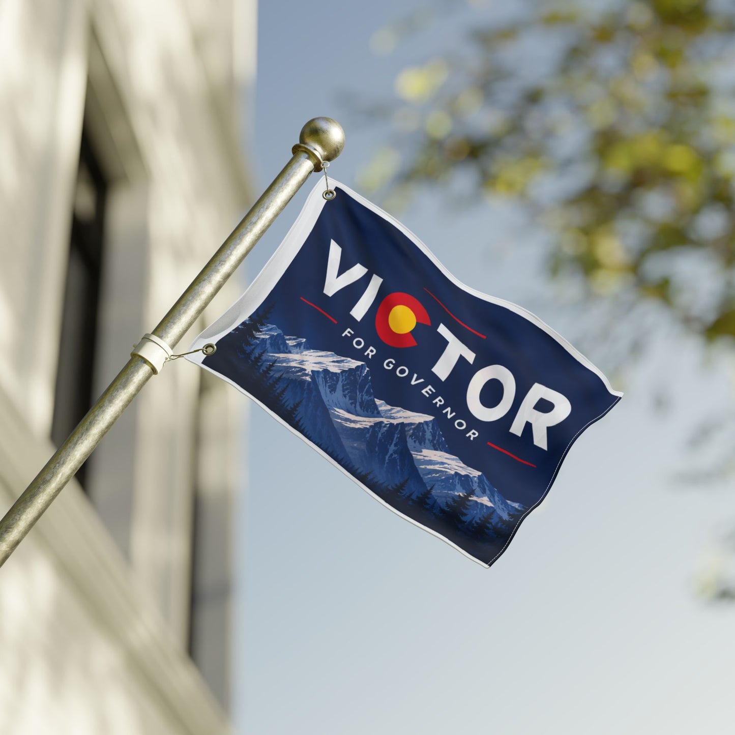 Victor for Governor with Mountains Truck Flag — Double-Sided Campaign Banner