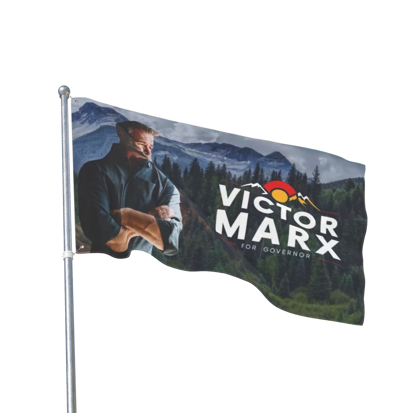 2 image Double Sided  Victor for Governor with Mountains Truck Flag — Campaign Banner