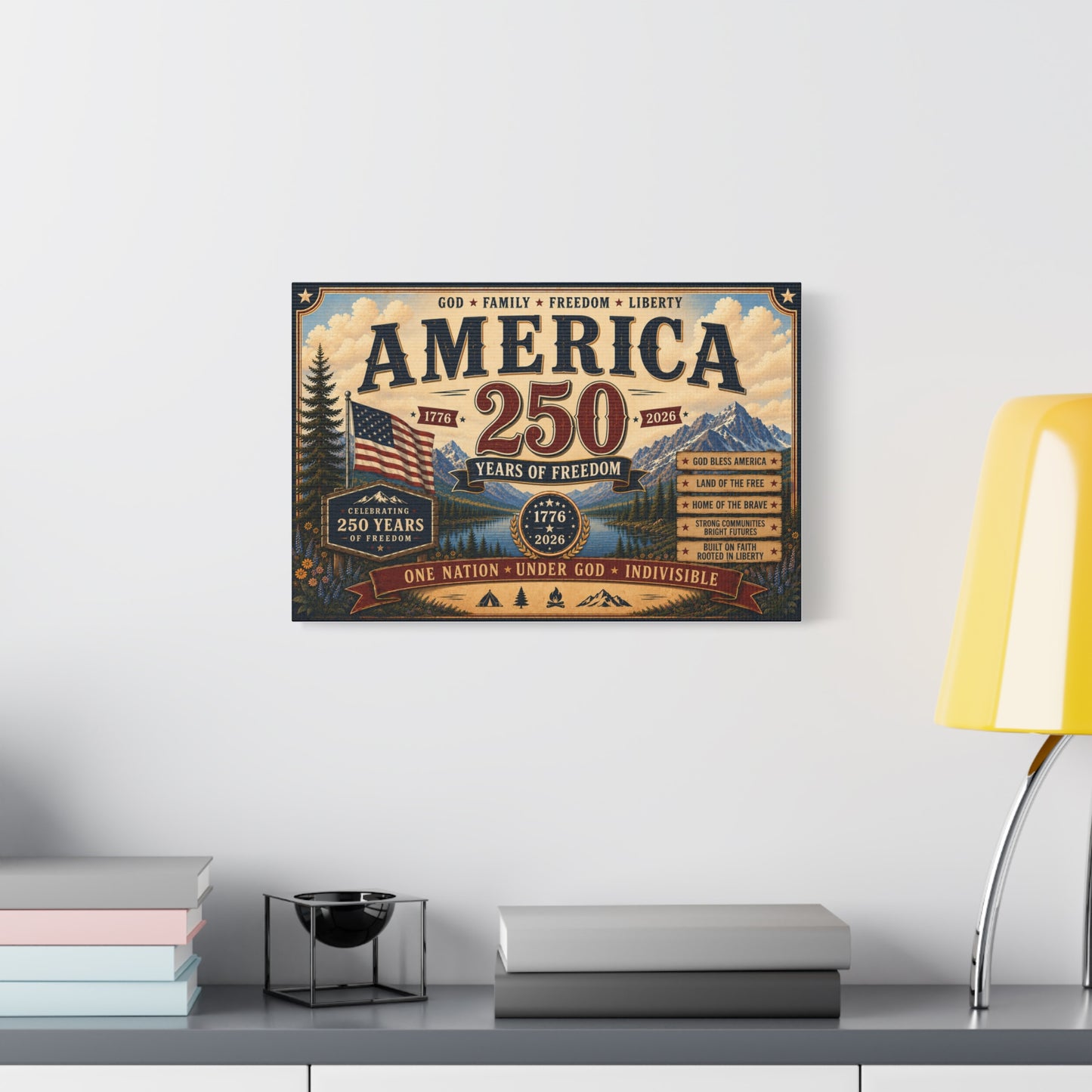 America 250 Celebration Canvas — 1776–2026 Patriotic Wall Art