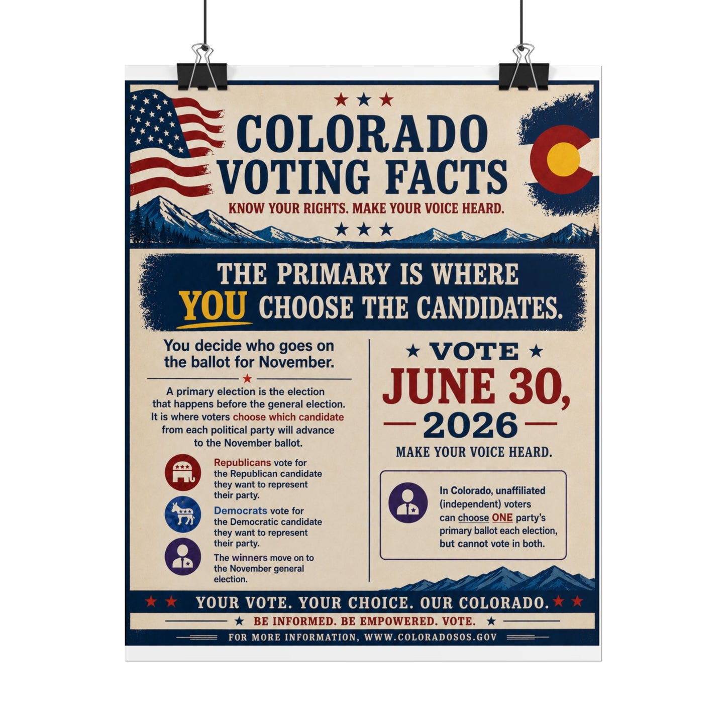 Colorado Voting Facts Rolled Poster — Vote June 30, 2026 Informational Election Poster
