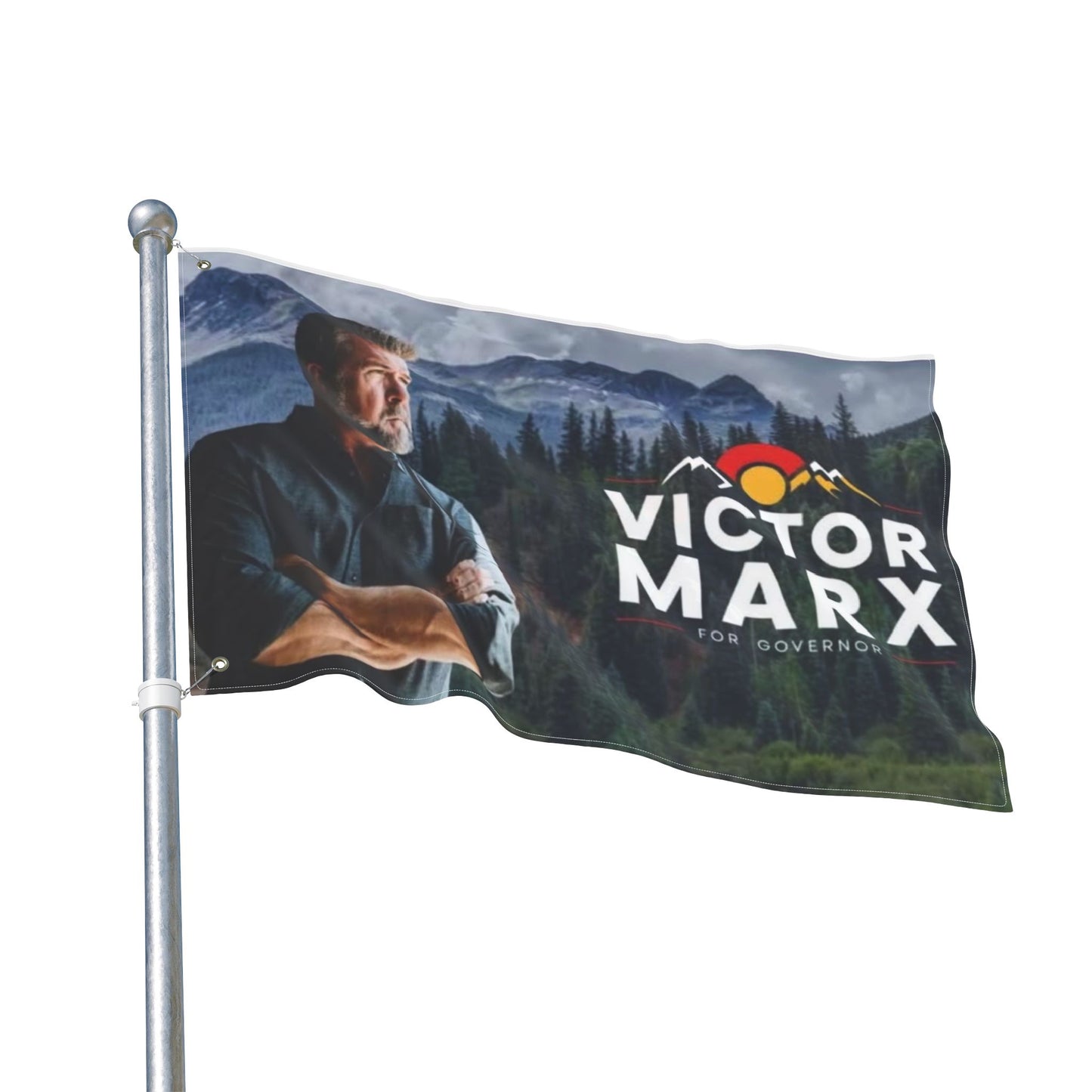 2 image Double Sided  Victor for Governor with Mountains Truck Flag — Campaign Banner