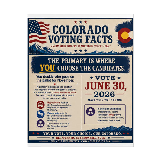 Colorado Voting Facts Rolled Poster — Vote June 30, 2026 Informational Election Poster