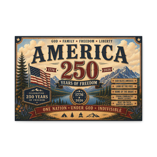 America 250 Celebration Canvas — 1776–2026 Patriotic Wall Art