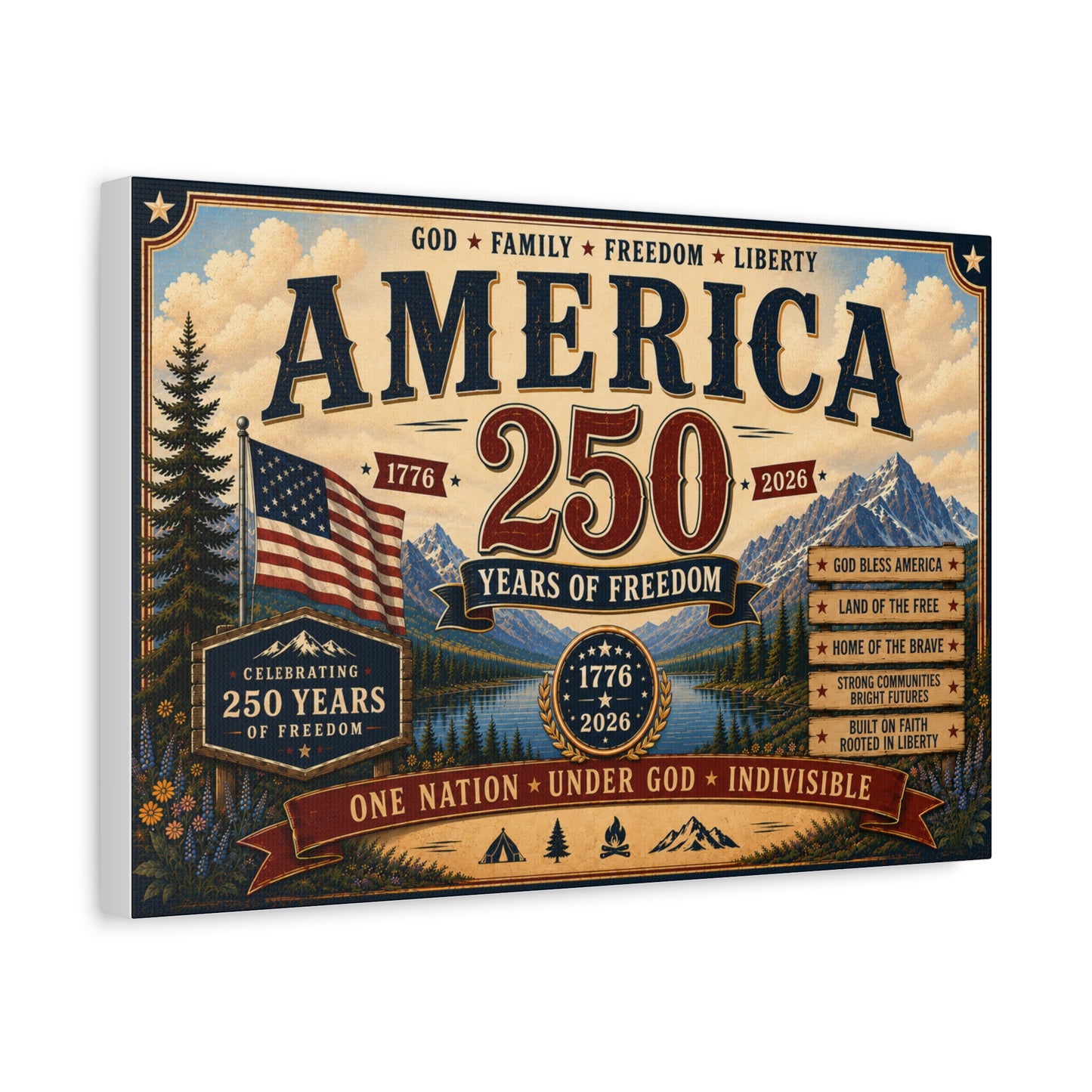 America 250 Celebration Canvas — 1776–2026 Patriotic Wall Art