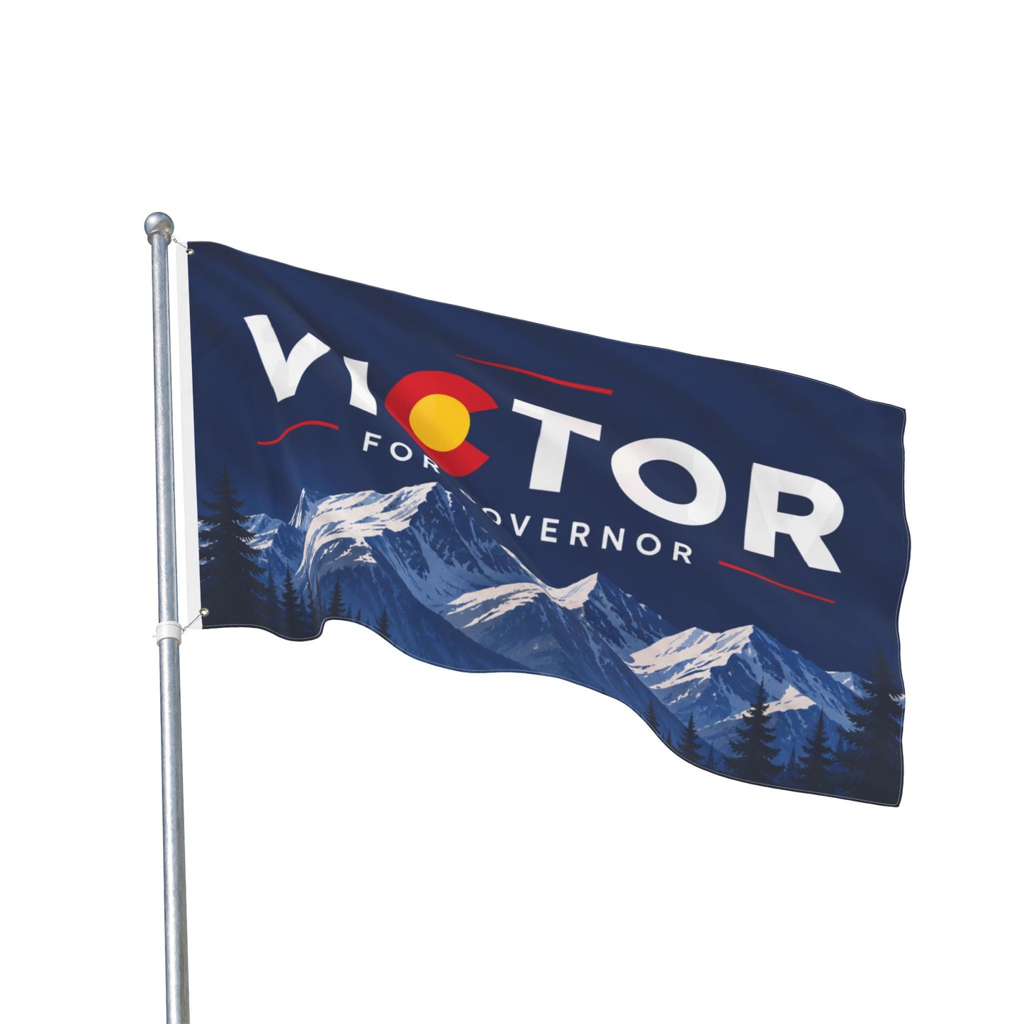 Victor for Governor with Mountains Truck Flag — Double-Sided Campaign Banner