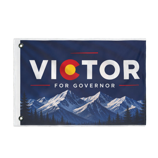 Victor for Governor with Mountains Truck Flag — Double-Sided Campaign Banner