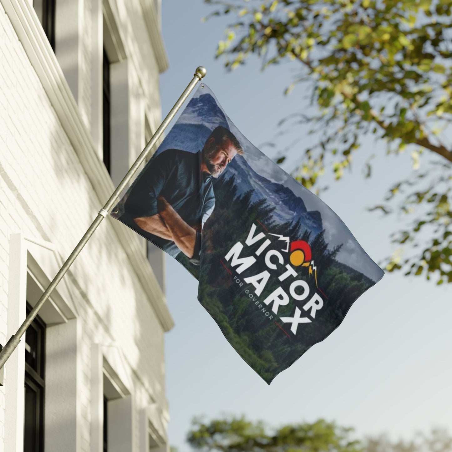 2 image Double Sided  Victor for Governor with Mountains Truck Flag — Campaign Banner