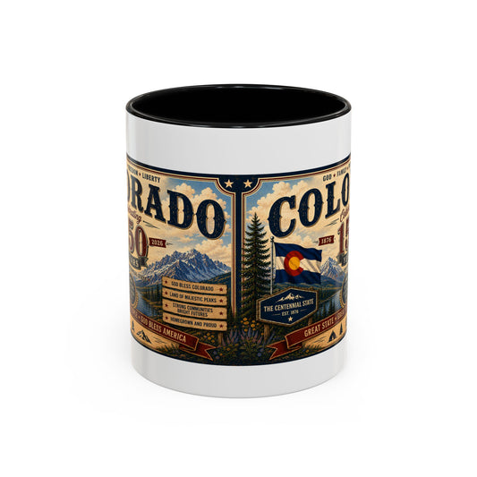 Colorado 150th Anniversary Accent Coffee Mug — Vintage Mountain Retro Travel Coffee Cup