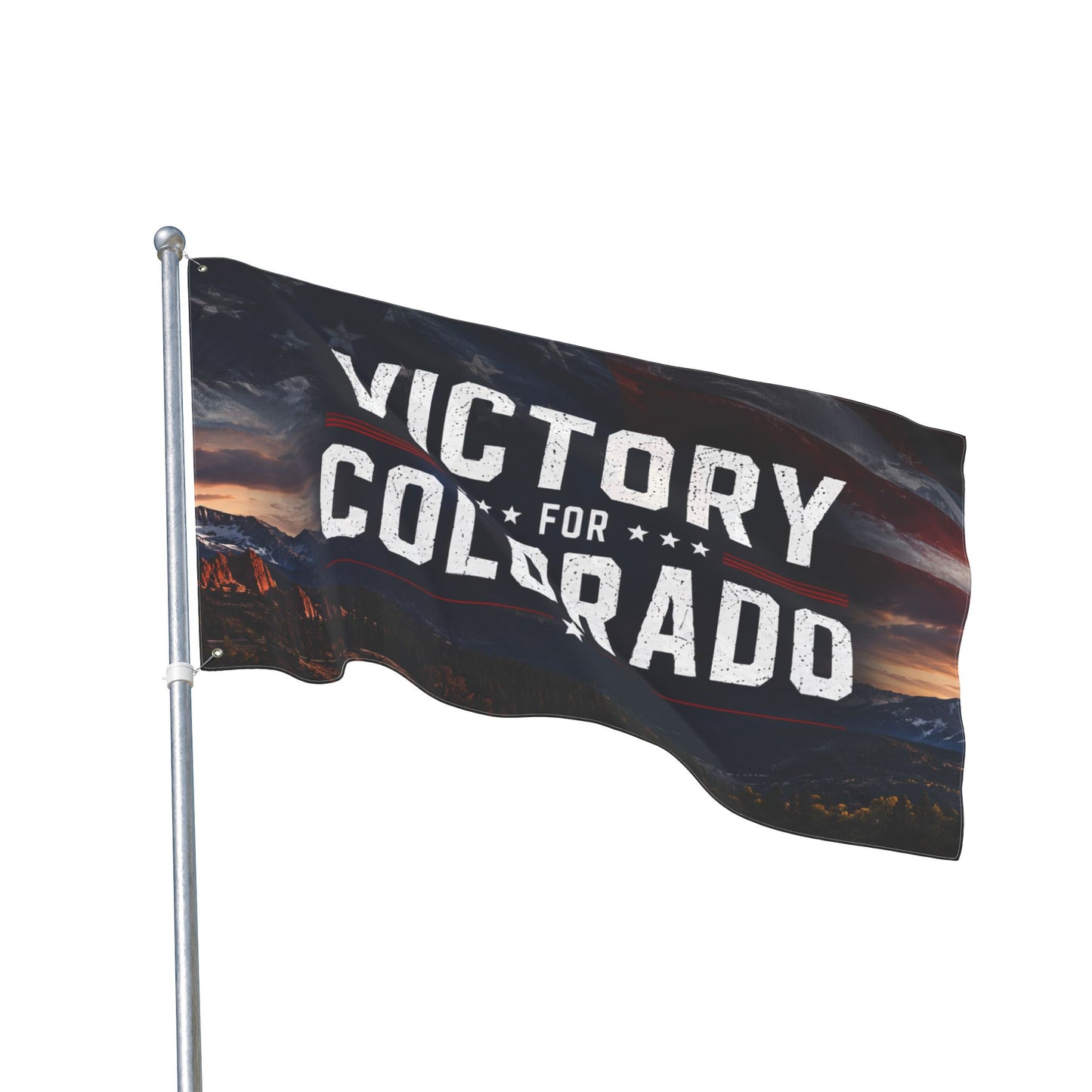2 image VICTORY FOR CO Double Sided  Victor for Governor with Mountains Truck Flag — Campaign Banner