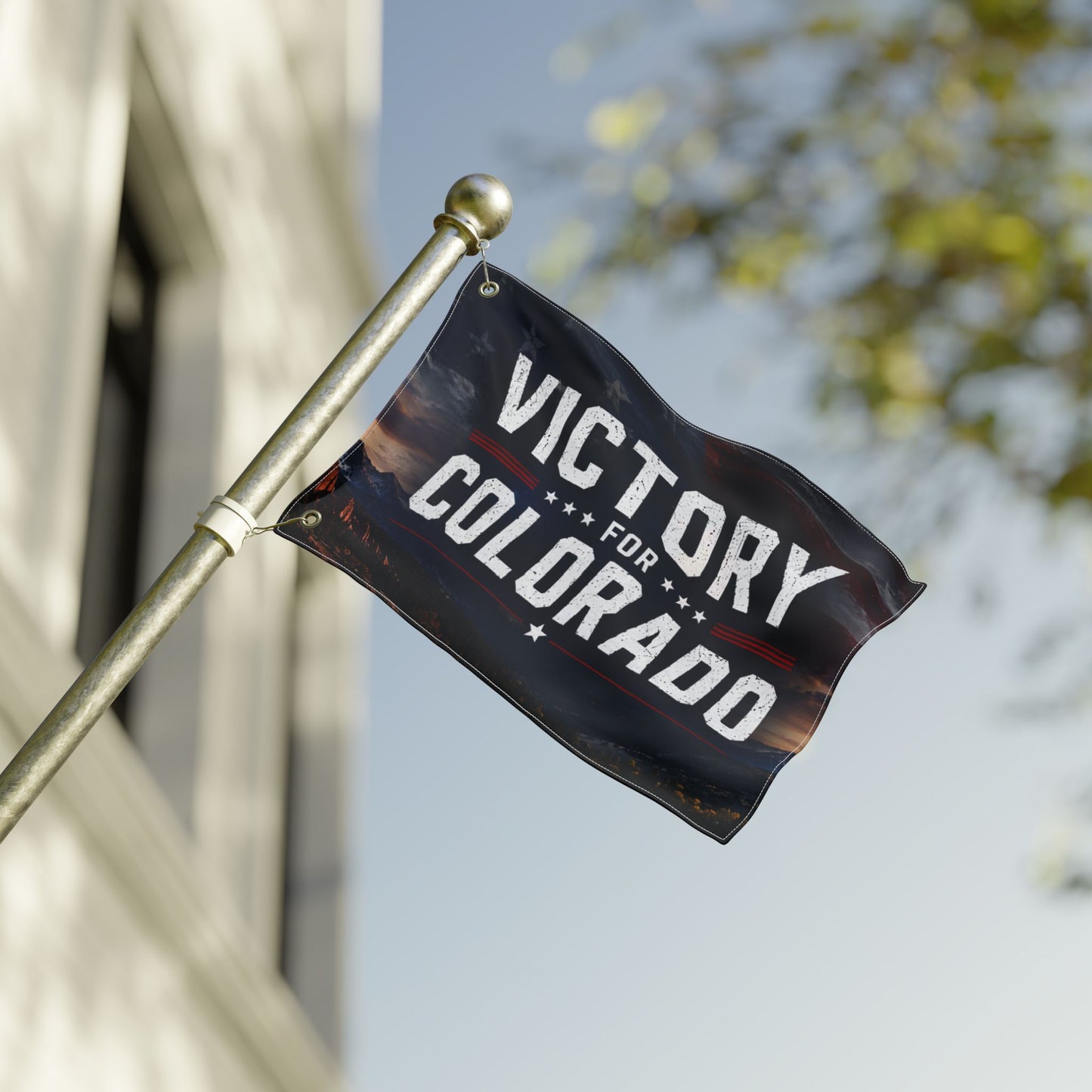2 image VICTORY FOR CO Double Sided  Victor for Governor with Mountains Truck Flag — Campaign Banner