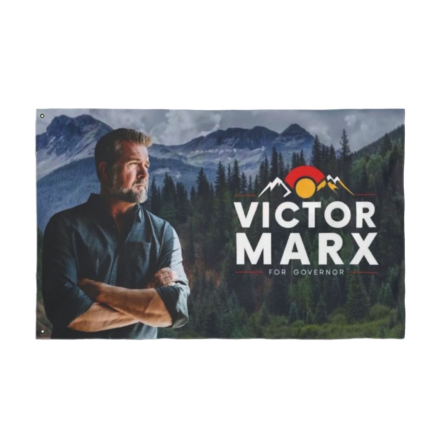 2 image Double Sided  Victor for Governor with Mountains Truck Flag — Campaign Banner