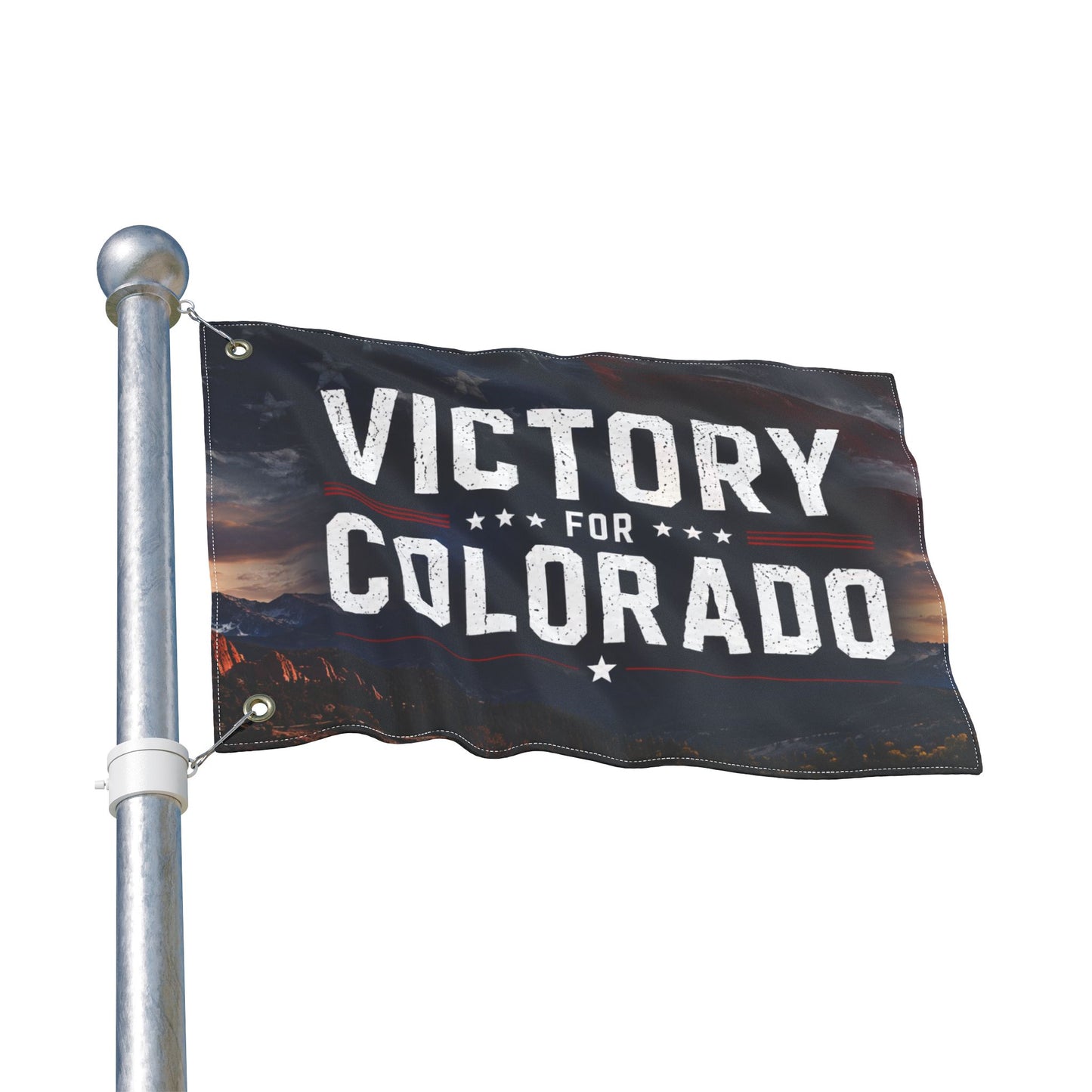 2 image VICTORY FOR CO Double Sided  Victor for Governor with Mountains Truck Flag — Campaign Banner