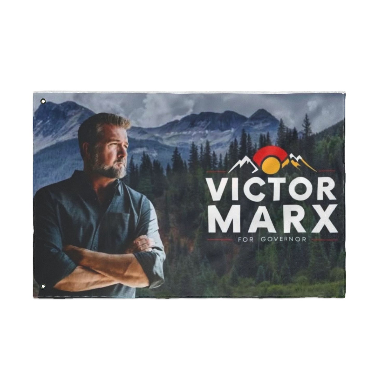 2 image Double Sided  Victor for Governor with Mountains Truck Flag — Campaign Banner