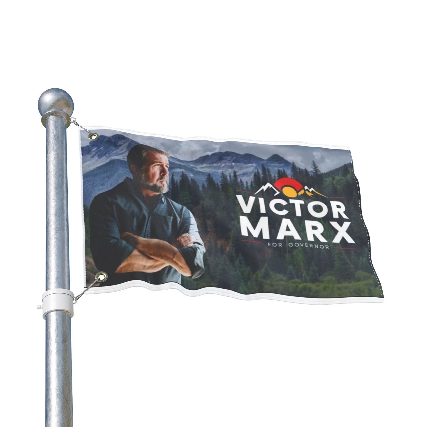 2 image Double Sided  Victor for Governor with Mountains Truck Flag — Campaign Banner
