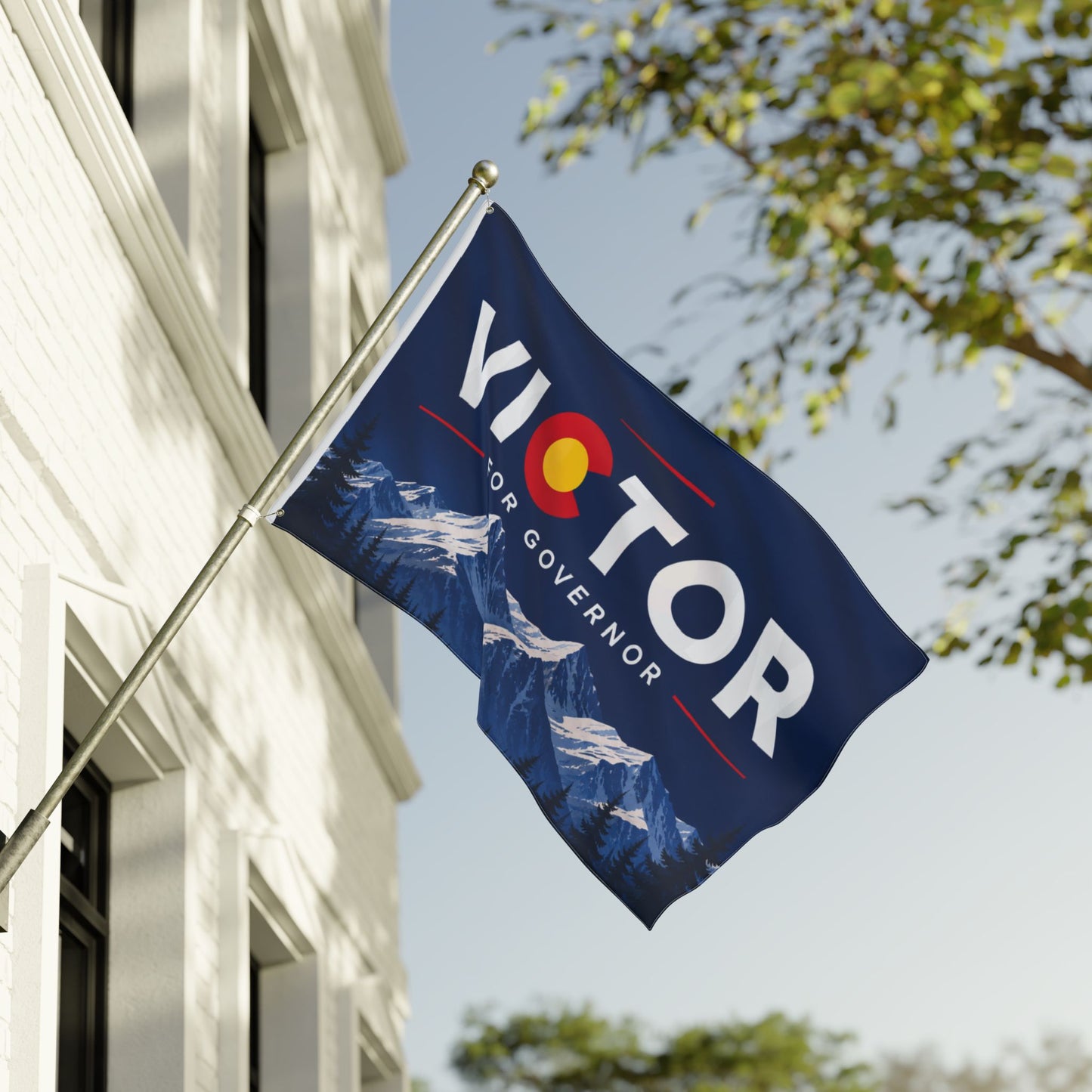 Victor for Governor with Mountains Truck Flag — Double-Sided Campaign Banner