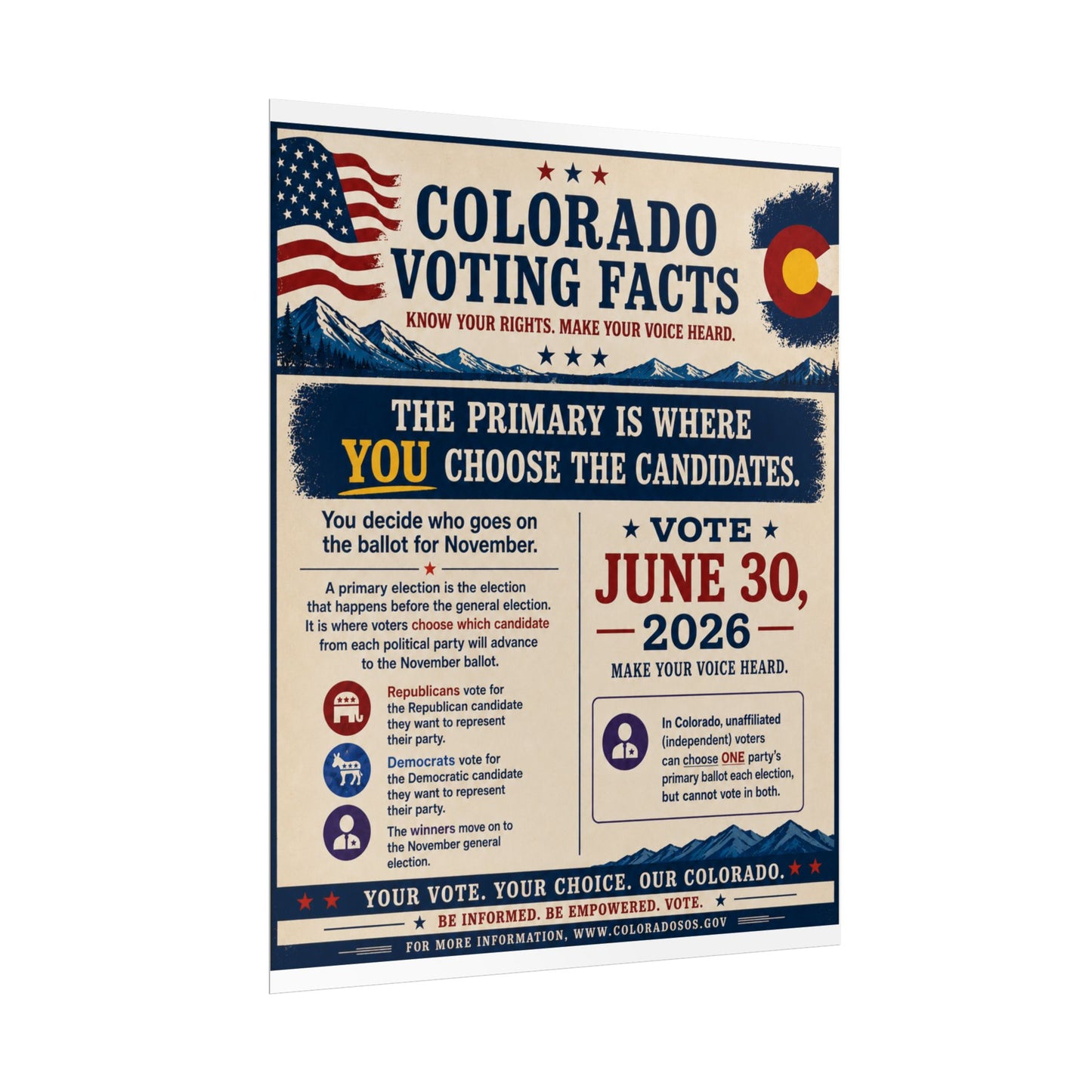 Colorado Voting Facts Rolled Poster — Vote June 30, 2026 Informational Election Poster