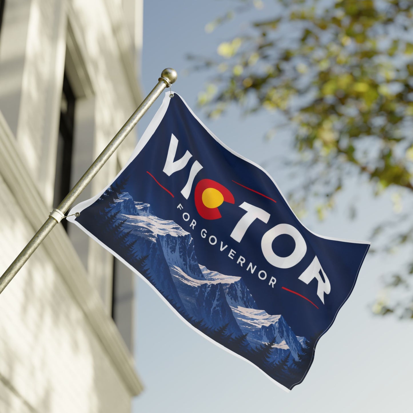 Victor for Governor with Mountains Truck Flag — Double-Sided Campaign Banner