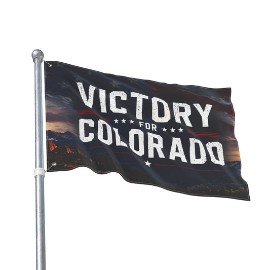 2 image VICTORY FOR CO Double Sided  Victor for Governor with Mountains Truck Flag — Campaign Banner