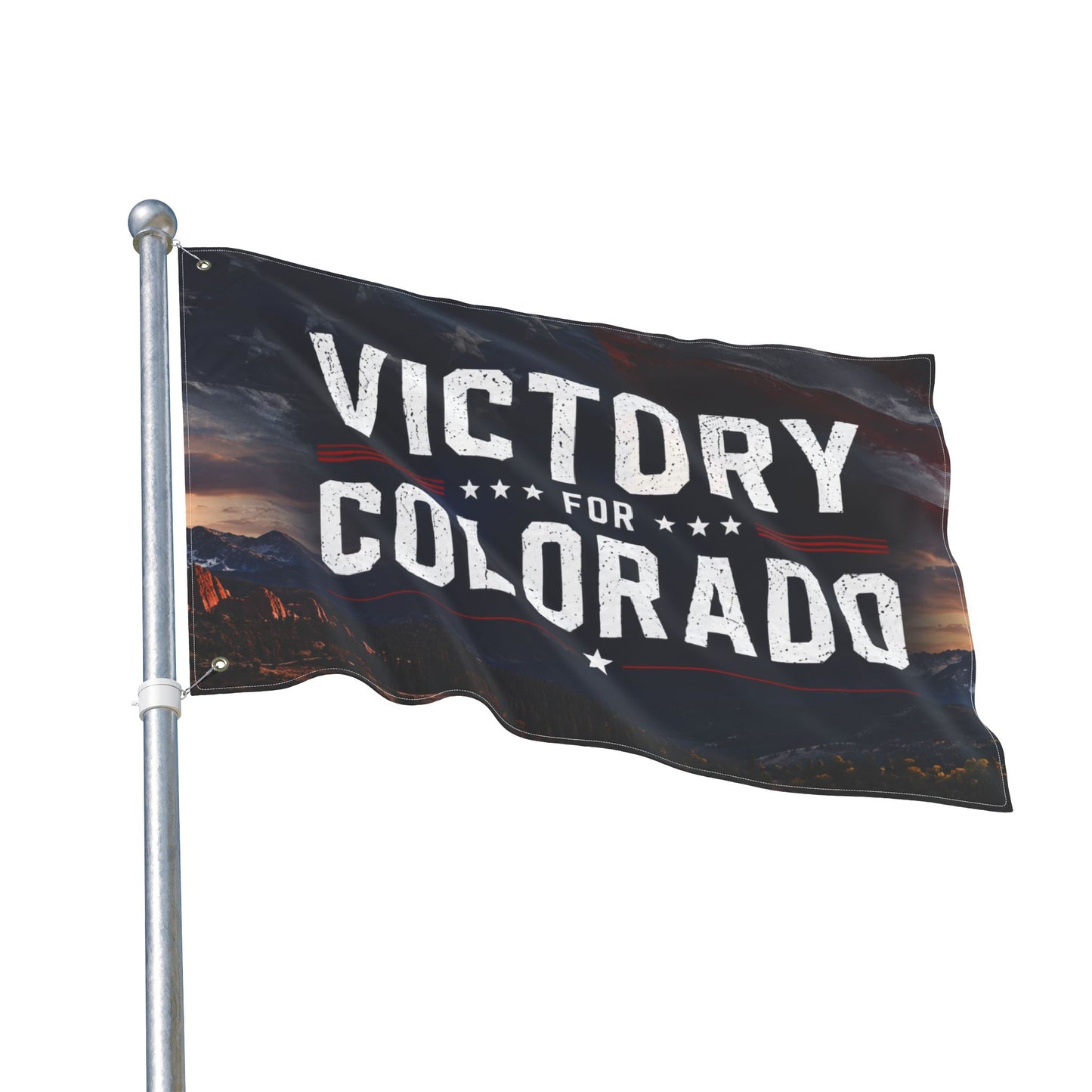 2 image VICTORY FOR CO Double Sided  Victor for Governor with Mountains Truck Flag — Campaign Banner