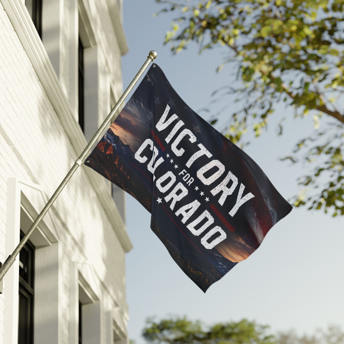 2 image VICTORY FOR CO Double Sided  Victor for Governor with Mountains Truck Flag — Campaign Banner