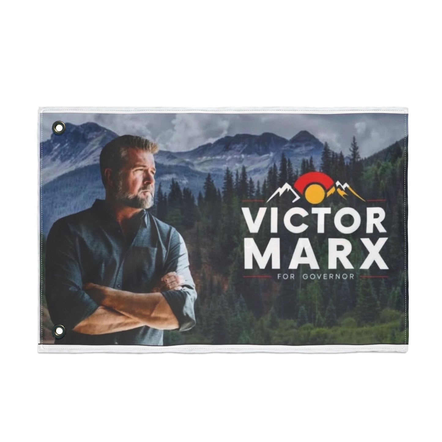 2 image Double Sided  Victor for Governor with Mountains Truck Flag — Campaign Banner