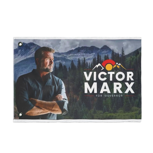 2 image Double Sided  Victor for Governor with Mountains Truck Flag — Campaign Banner