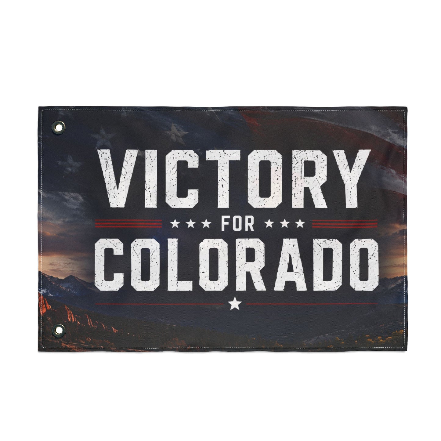 2 image VICTORY FOR CO Double Sided  Victor for Governor with Mountains Truck Flag — Campaign Banner